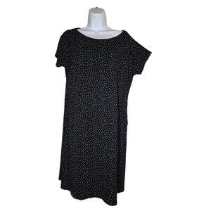 J Jill Wearever Black White Polka Dot Knee Length Knit Shift Dress W Pockets M